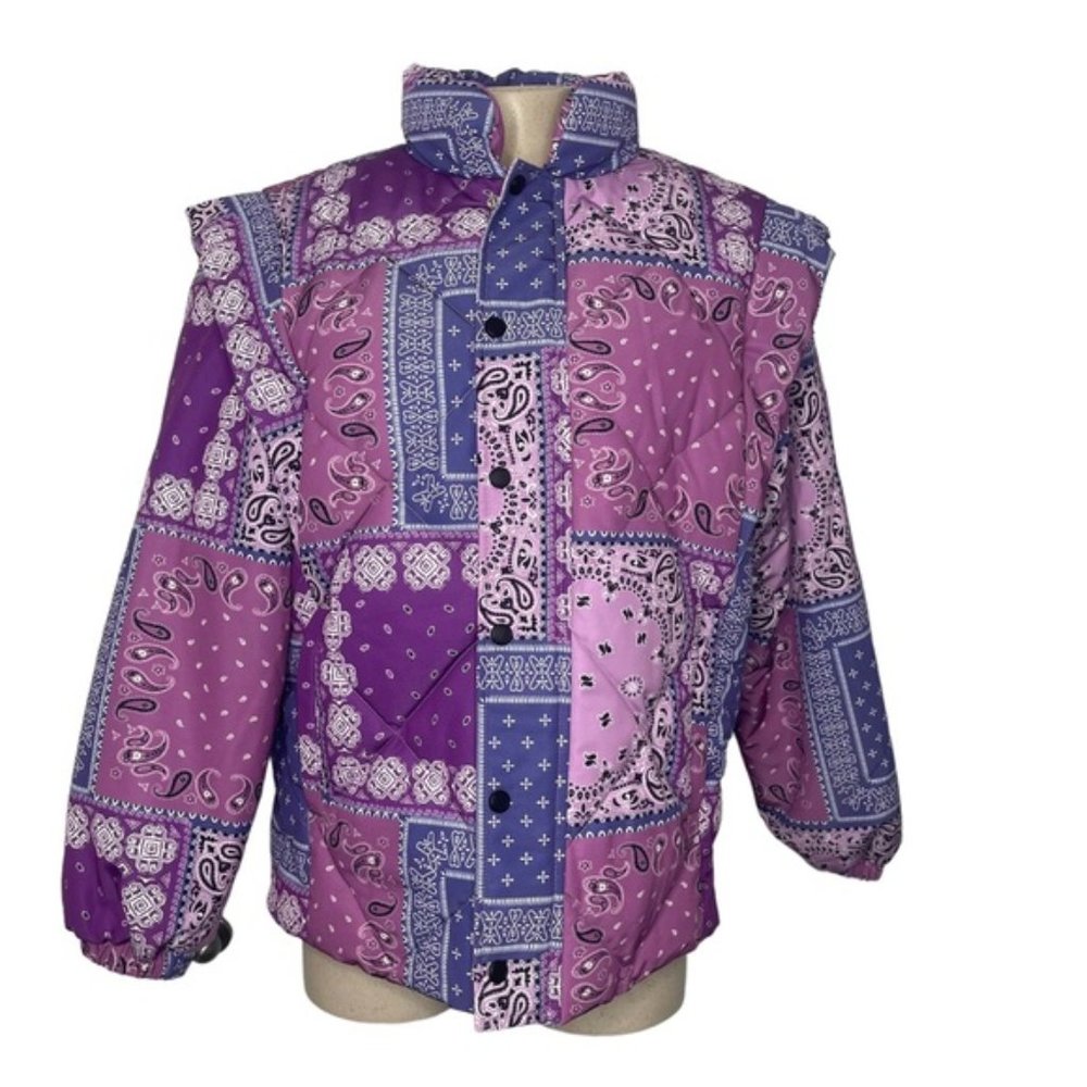 NWOT Pistola Callista Long Sleeve Puffer Vest Bandana Pink Orchid Jacket $228 S - Picture 2 of 5